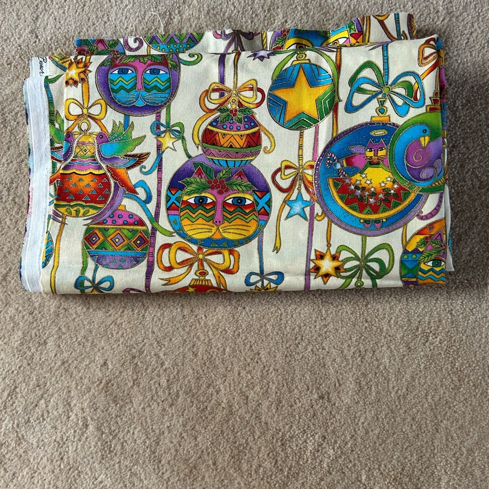 Laurel Burch Colorful Holiday Fabric with Ornaments “Bountiful Blessings”. 26X44